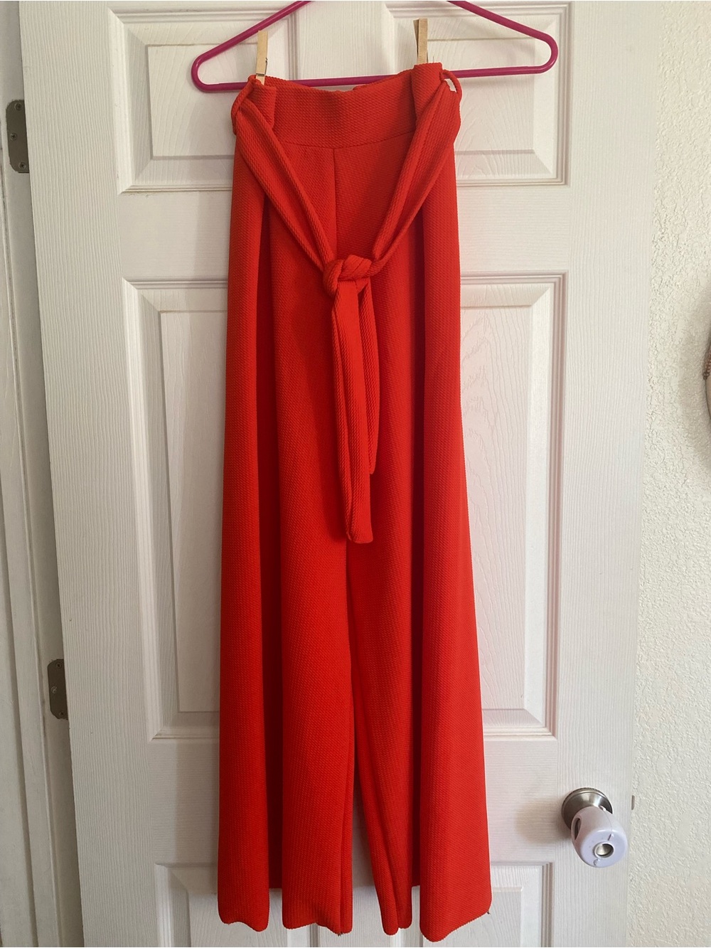 Bright Red Wide-Leg Tie-Waist Pants